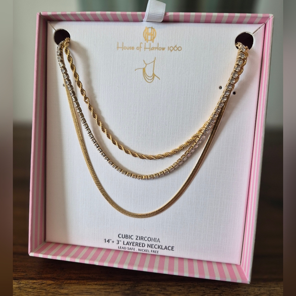 House of Harlow 1960 Gold Layered Cubic Zirconia Necklace